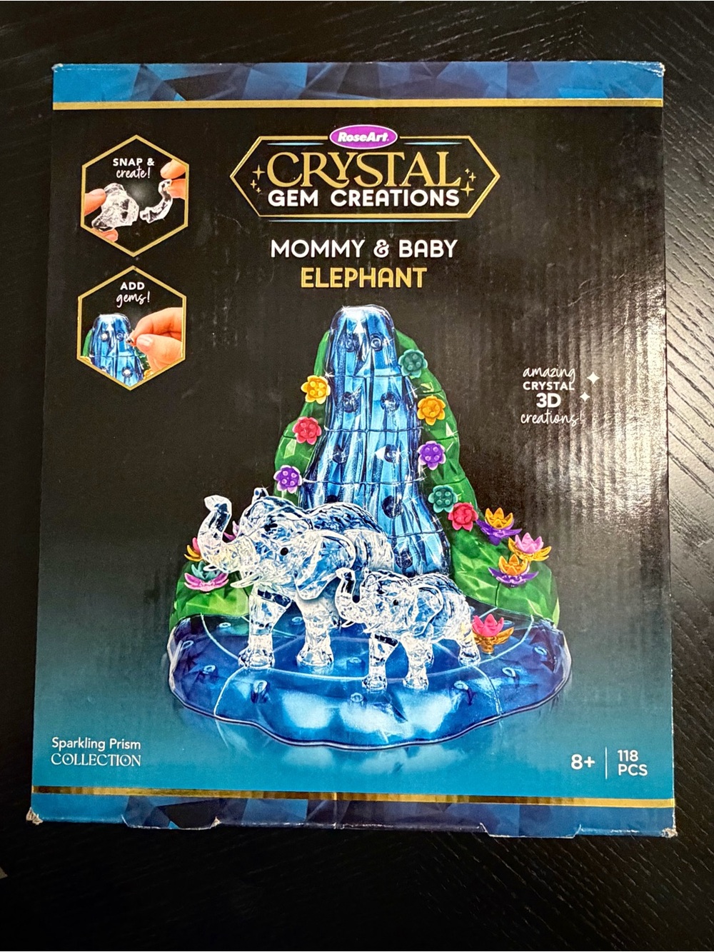 RoseArt Crystal Gem Creations Mommy & Baby Elephant with Blue and Green Accents
